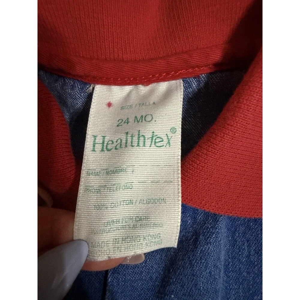Vintage 90s Healthtex Crayons Math Romper Long Sleeve Red Yellow Blue Denim 24m